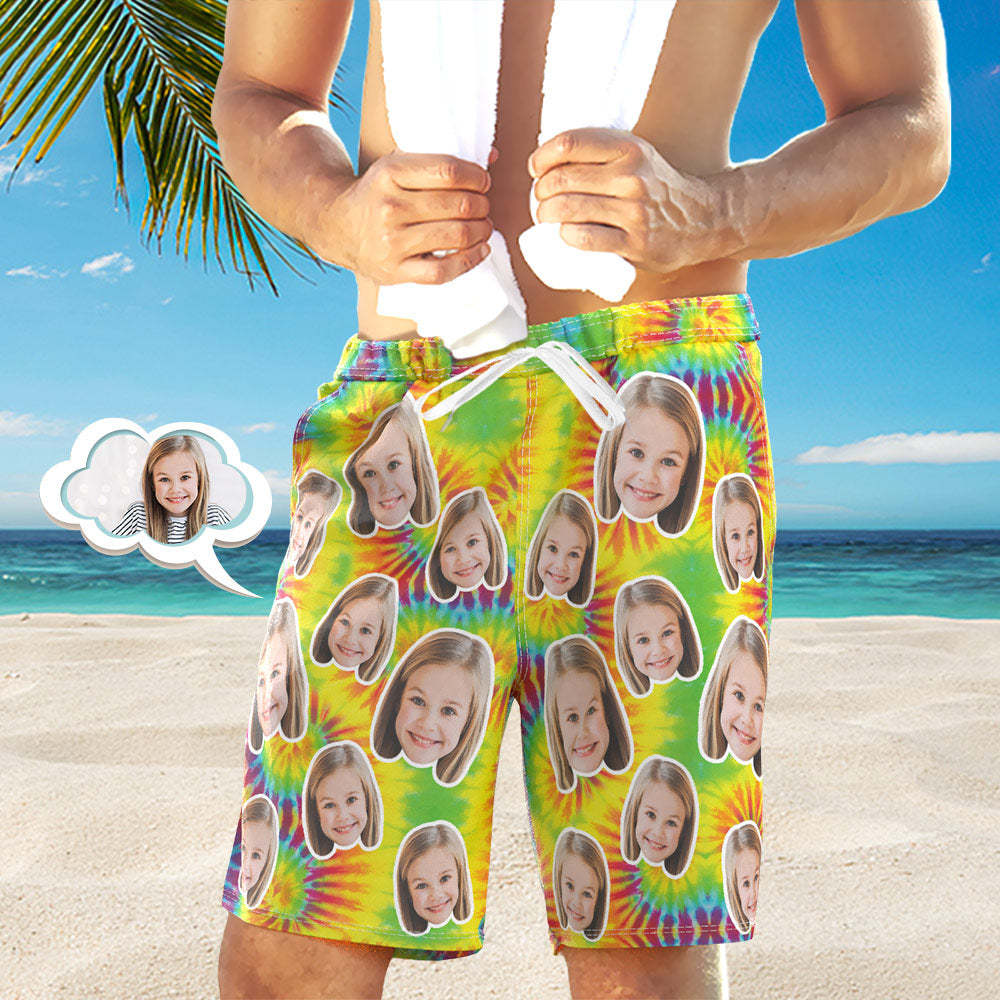 Custom Face Photo Men's Swim Trunk Water Shorts Summer Tie Dye Colorful - MyFaceSocks