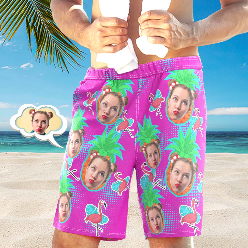 Custom Face Photo Men's Swim Trunk Water Shorts Summer Tie Dye flamingo