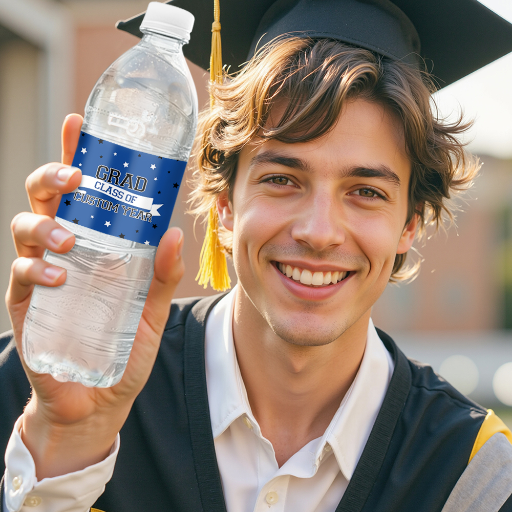 Personalized Class of 2025 Waterproof Graduation Water Bottle Labels Stickers with Name Set of 20 Gift for Graduates