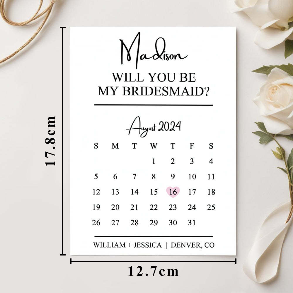 Personalized Bridesmaid Proposal Calendar Card Will You Be My Bridesmaid Wedding Date Card - SantaSocks