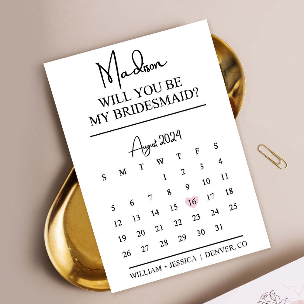 Personalized Bridesmaid Proposal Calendar Card Will You Be My Bridesmaid Wedding Date Card - SantaSocks
