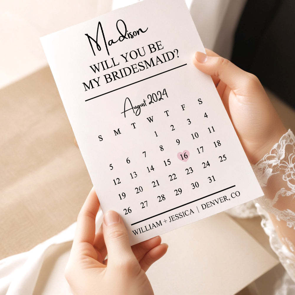 Personalized Bridesmaid Proposal Calendar Card Will You Be My Bridesmaid Wedding Date Card - SantaSocks