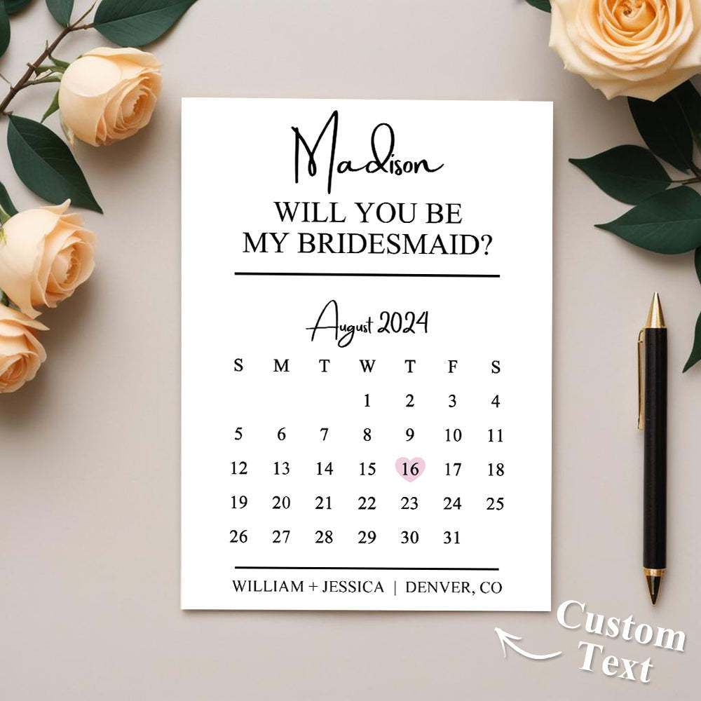 Personalized Bridesmaid Proposal Calendar Card Will You Be My Bridesmaid Wedding Date Card - SantaSocks