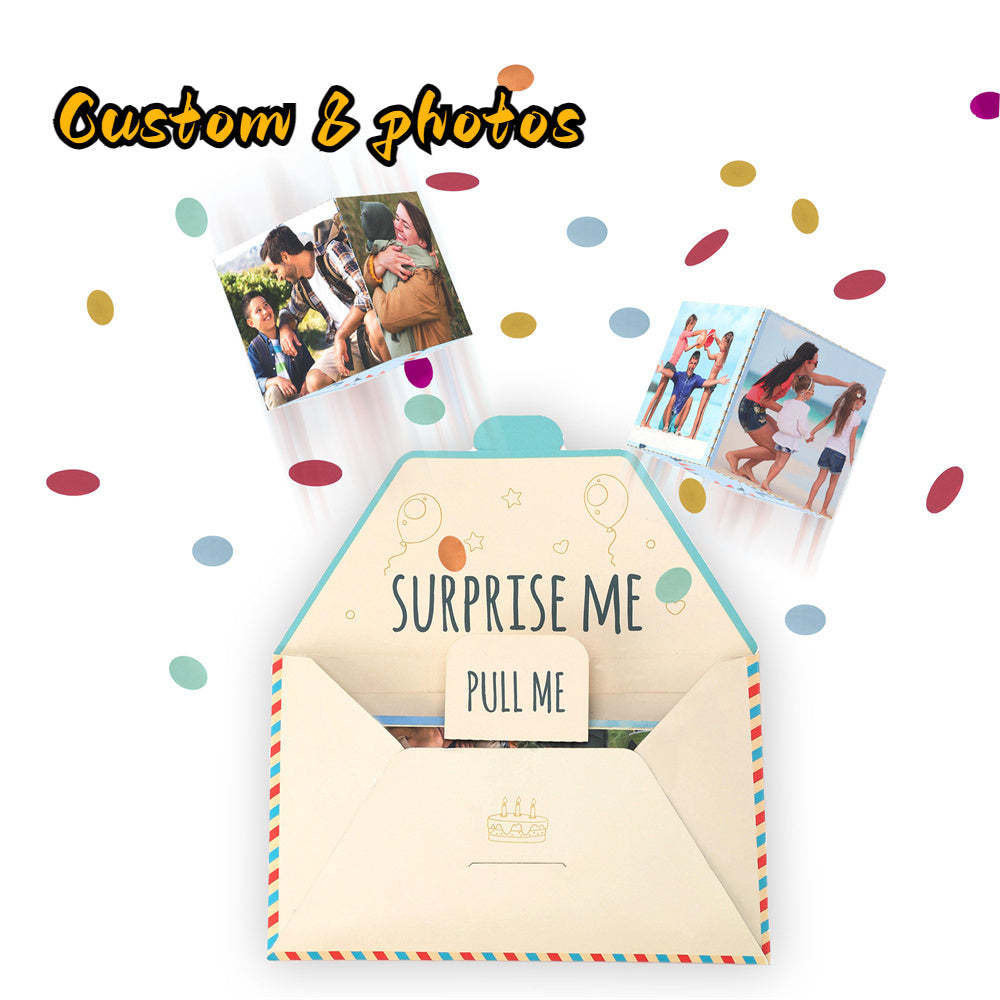 Personalized Surprise Confetti Card Birthday Exploding Box Card Custom Photo 3D Pop-Up Greeting Card