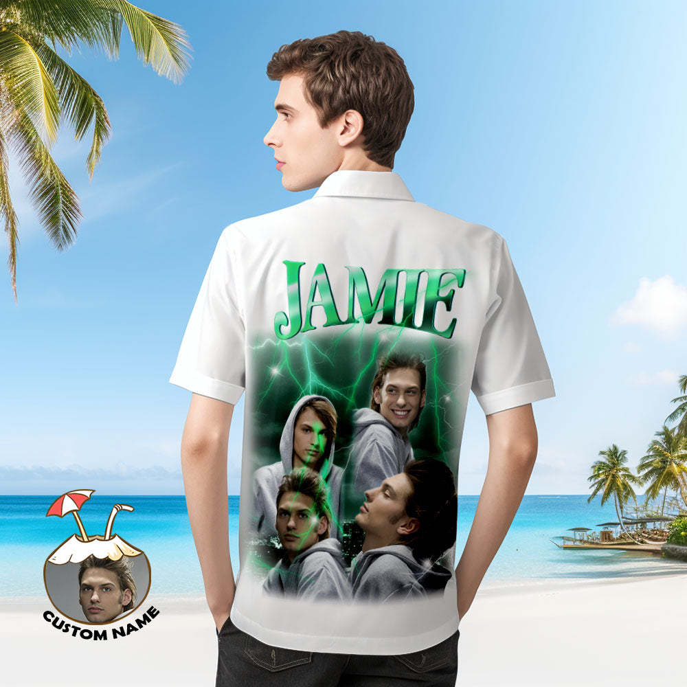 Custom Photo and Text Hawaiian Shirts Personalized Photo Gift Men's Vintage Personality Lightning Shirts Valentines Day Gift