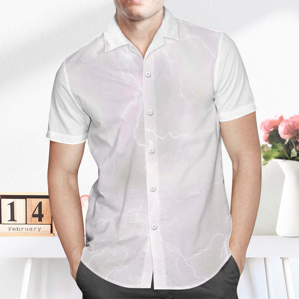 Custom Photo and Text Hawaiian Shirts Personalized Photo Gift Men's Vintage Personality Lightning Shirts Valentines Day Gift