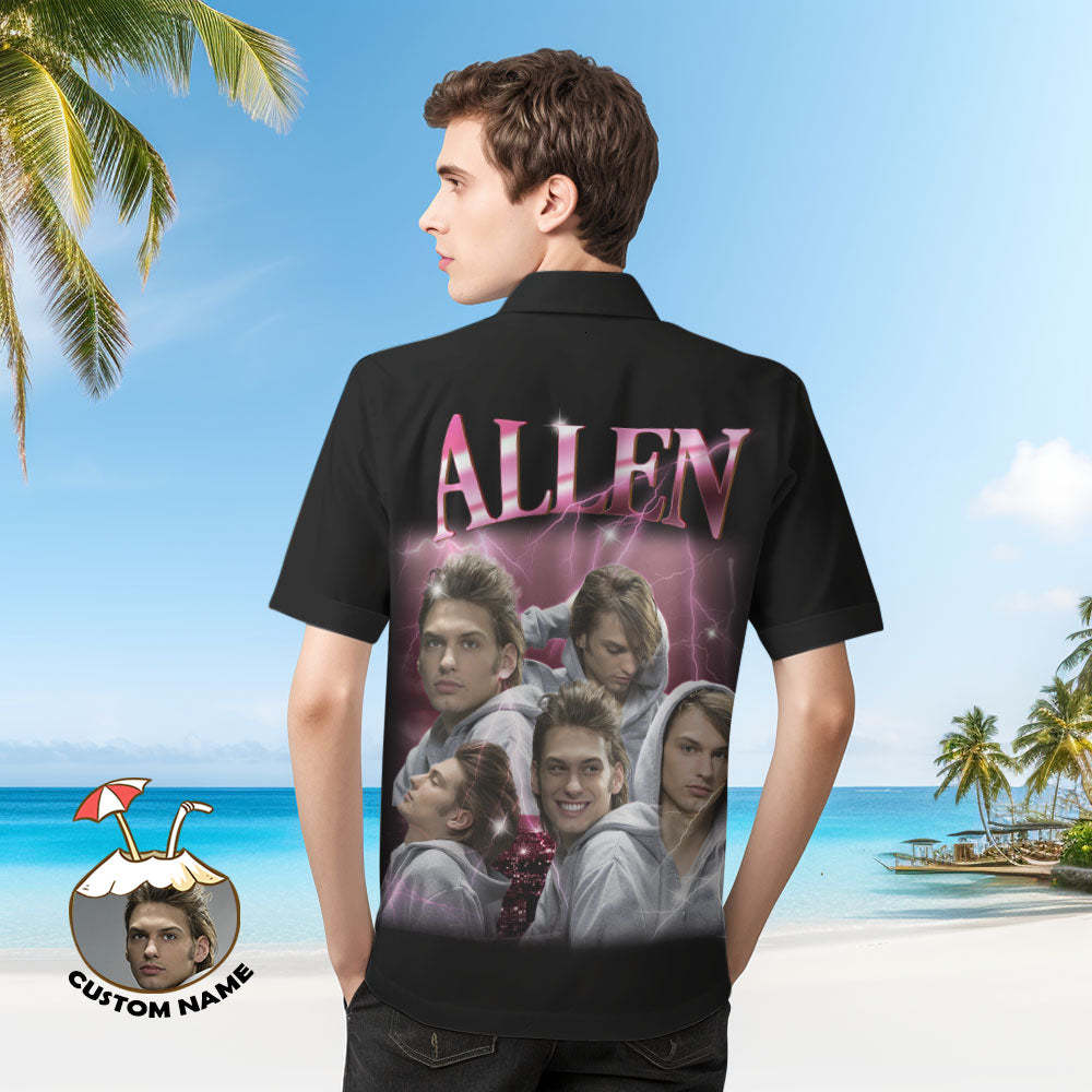Custom Photo and Text Hawaiian Shirts Personalized Photo Gift Men's Vintage Personality Lightning Shirts Valentines Day Gift