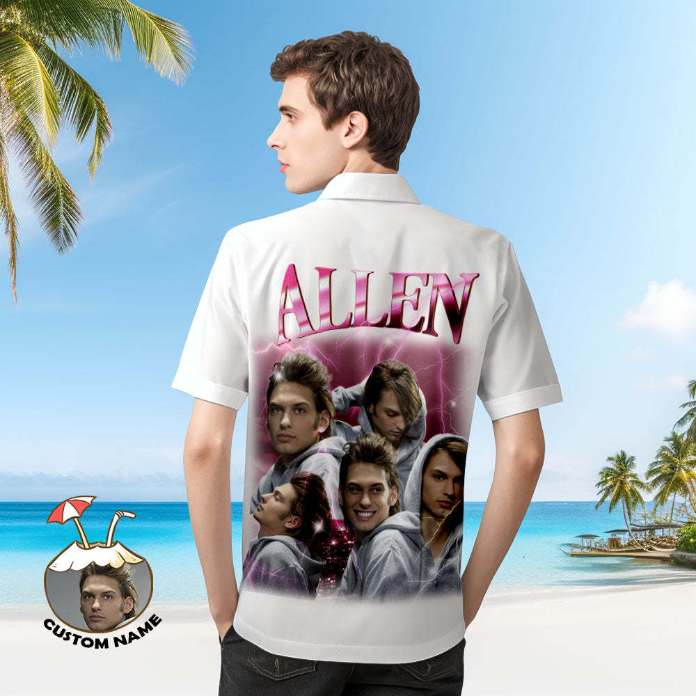 Custom Photo and Text Hawaiian Shirts Personalized Photo Gift Men's Vintage Personality Lightning Shirts Valentines Day Gift