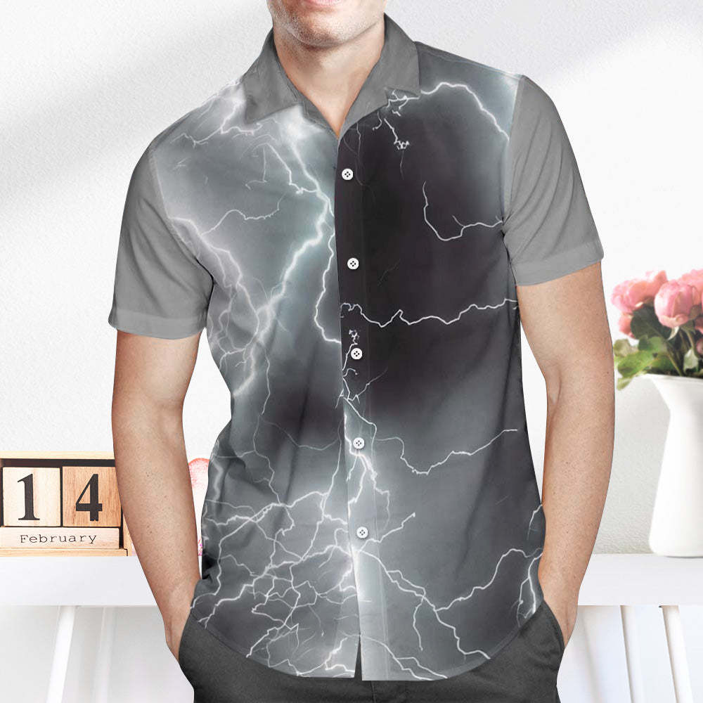Custom Photo and Text Hawaiian Shirts Personalized Photo Gift Men's Vintage Personality Lightning Shirts Valentines Day Gift