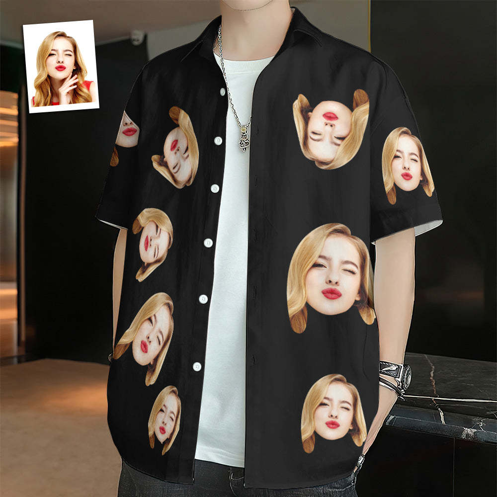 Custom Face Hawaiian Shirts Personalized Photos Funny Men's Shirt Gift Black - SantaSocks