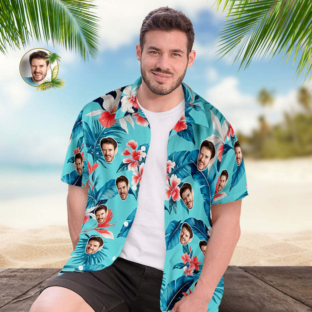 Custom Face Hawaiian Shirt Light Pink Hibiscus Face Hawaiian Shirt