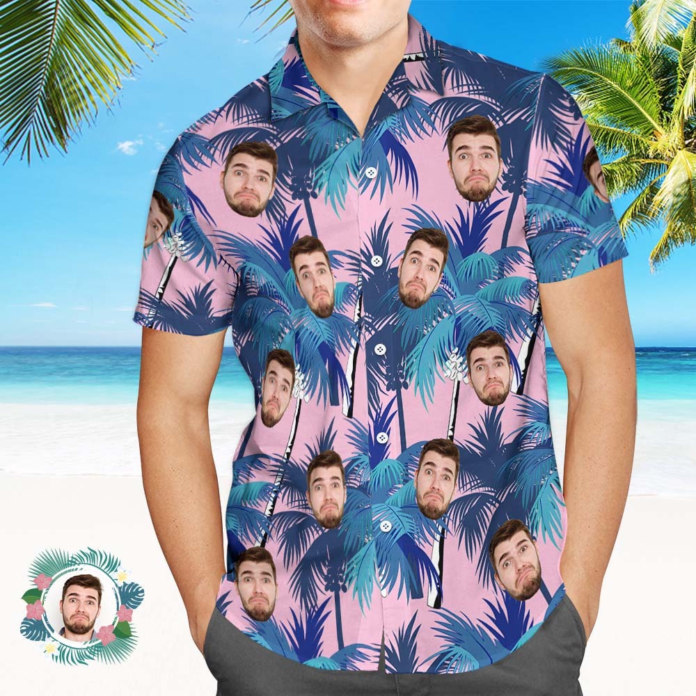 Custom Mens Face Holiday Coconut Tree Hawaiian Shirt Face Hawaiian Shirt