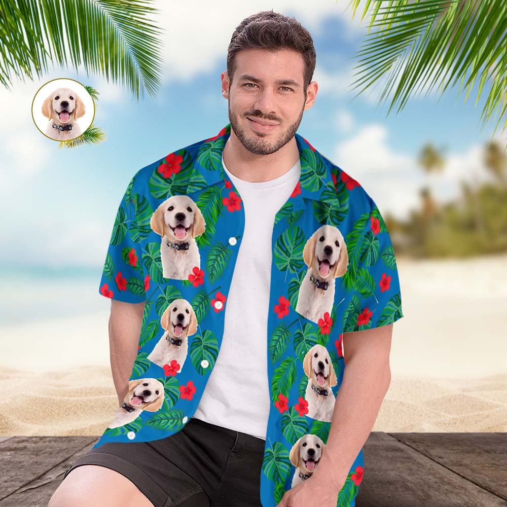 Custom Face Men Hawaiian Shirts Personalized Dog Face on a Hawaiian Shirt for Pet Lover Gift