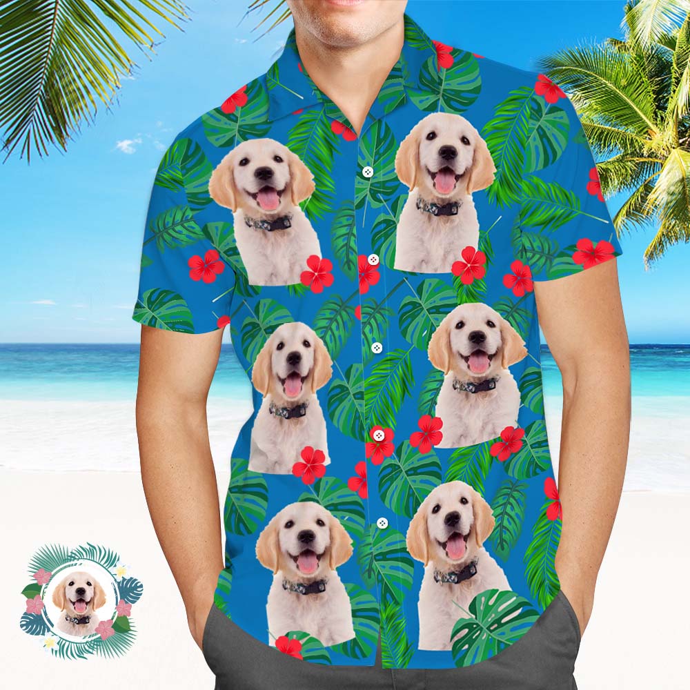 Custom Face Men Hawaiian Shirts Personalized Dog Face on a Hawaiian Shirt for Pet Lover Gift