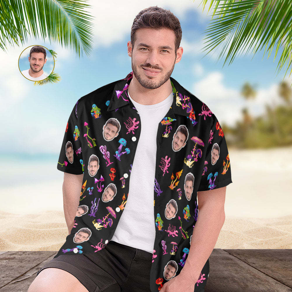 Custom Face Hawaiian Shirt Black Hawaiian Shirt Tropical Style Shirt - SantaSocks