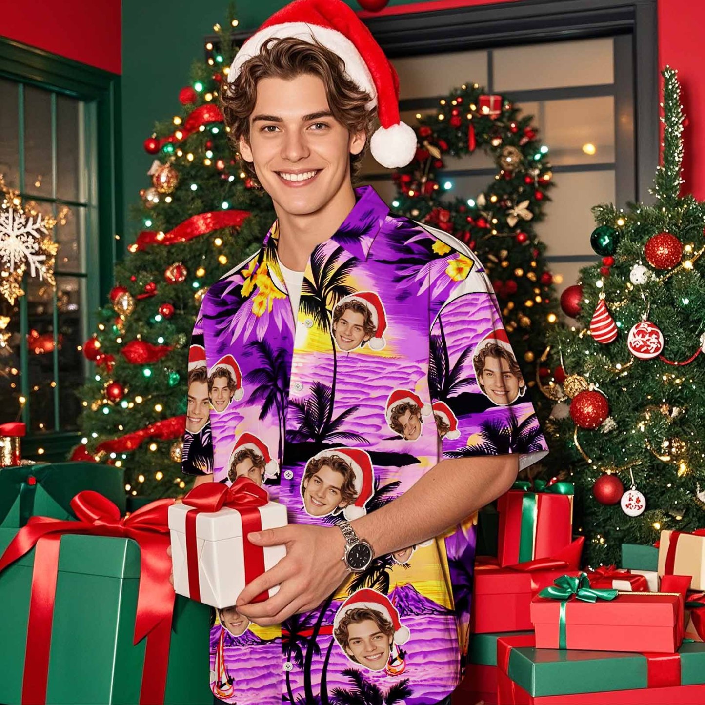 Custom Aloha Hawaiian Shirts Face Hawaiian Shirts Coconut Tree Shirts for Teams Group