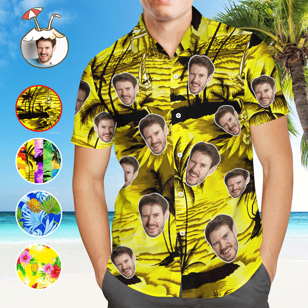 Custom Aloha Hawaiian Shirts Face Hawaiian Shirts Coconut Tree Shirts Group Gift - SantaSocks