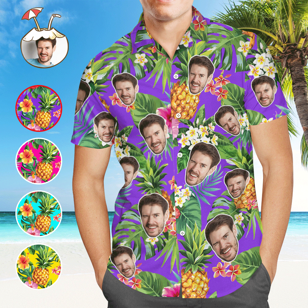 Custom Aloha Hawaiian Shirts Face Hawaiian Shirts Coconut Tree Shirts Group Gift - SantaSocks