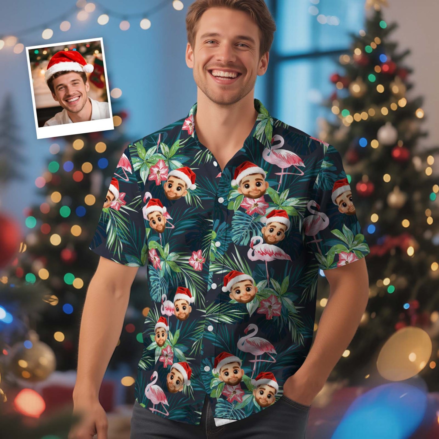 Custom Face Shirt Men's Hawaiian Shirt Flamingo Flower