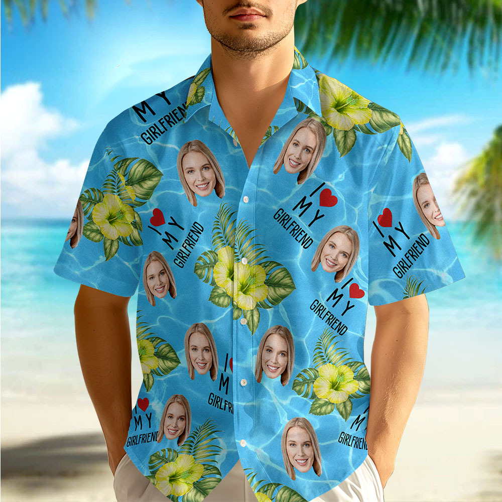 Custom Face Hawaiian Shirt Summer Vacation Couple Face Hawaiian Shirt I Love My Wife Hawaiian Shirt