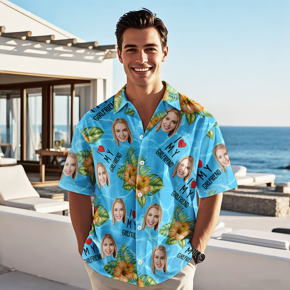 Custom Face Hawaiian Shirt Summer Vacation Couple Face Hawaiian Shirt I Love My Wife Hawaiian Shirt