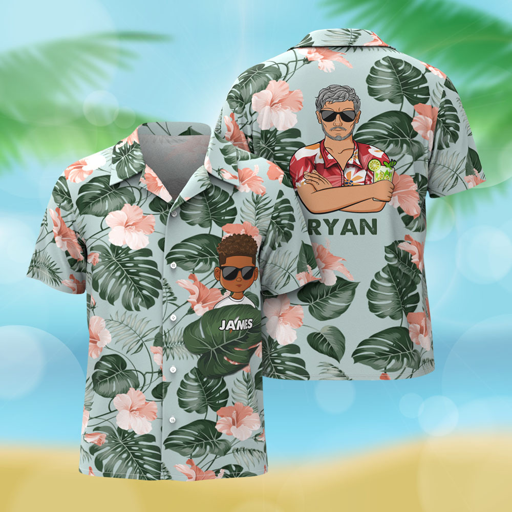 Personalized Cartoon Hawaiian Shirt Best Dad Papa Ever Birthday Loving Gift For Father Grandpa Grandfather Custom Name Hawaiian Shirt