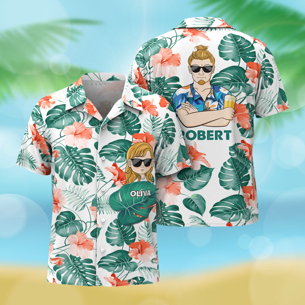 Personalized Cartoon Hawaiian Shirt Best Dad Papa Ever Birthday Loving Gift For Father Grandpa Grandfather Custom Name Hawaiian Shirt
