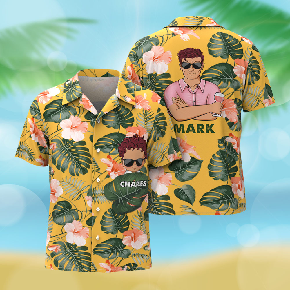 Personalized Cartoon Hawaiian Shirt Best Dad Papa Ever Birthday Loving Gift For Father Grandpa Grandfather Custom Name Hawaiian Shirt