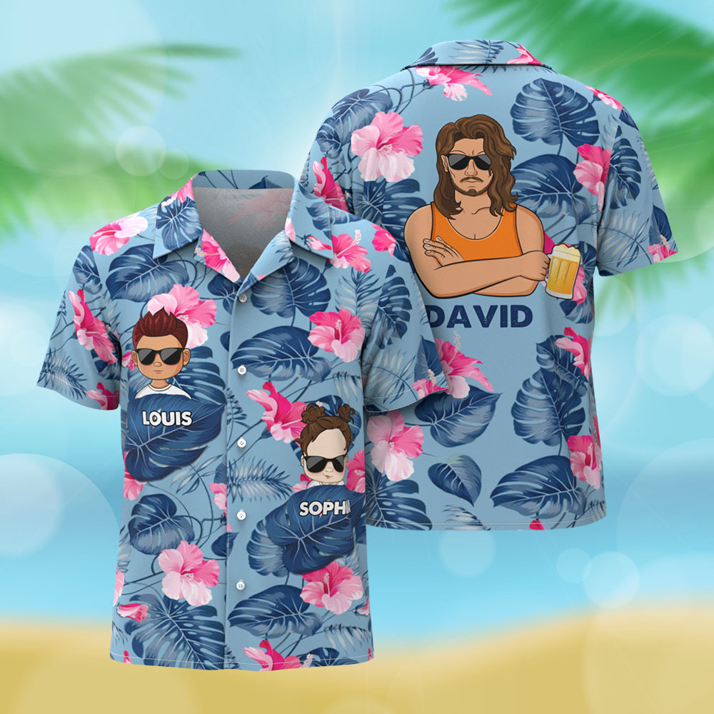 Personalized Cartoon Hawaiian Shirt Best Dad Papa Ever Birthday Loving Gift For Father Grandpa Grandfather Custom Name Hawaiian Shirt