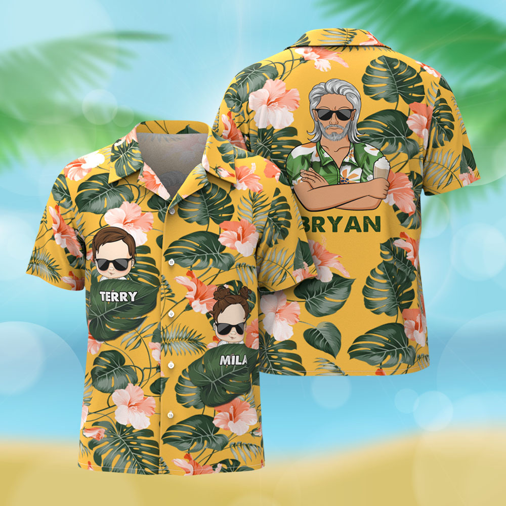 Personalized Cartoon Hawaiian Shirt Best Dad Papa Ever Birthday Loving Gift For Father Grandpa Grandfather Custom Name Hawaiian Shirt