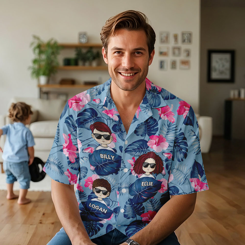 Personalized Cartoon Hawaiian Shirt Best Dad Papa Ever Birthday Loving Gift For Father Grandpa Grandfather Custom Name Hawaiian Shirt