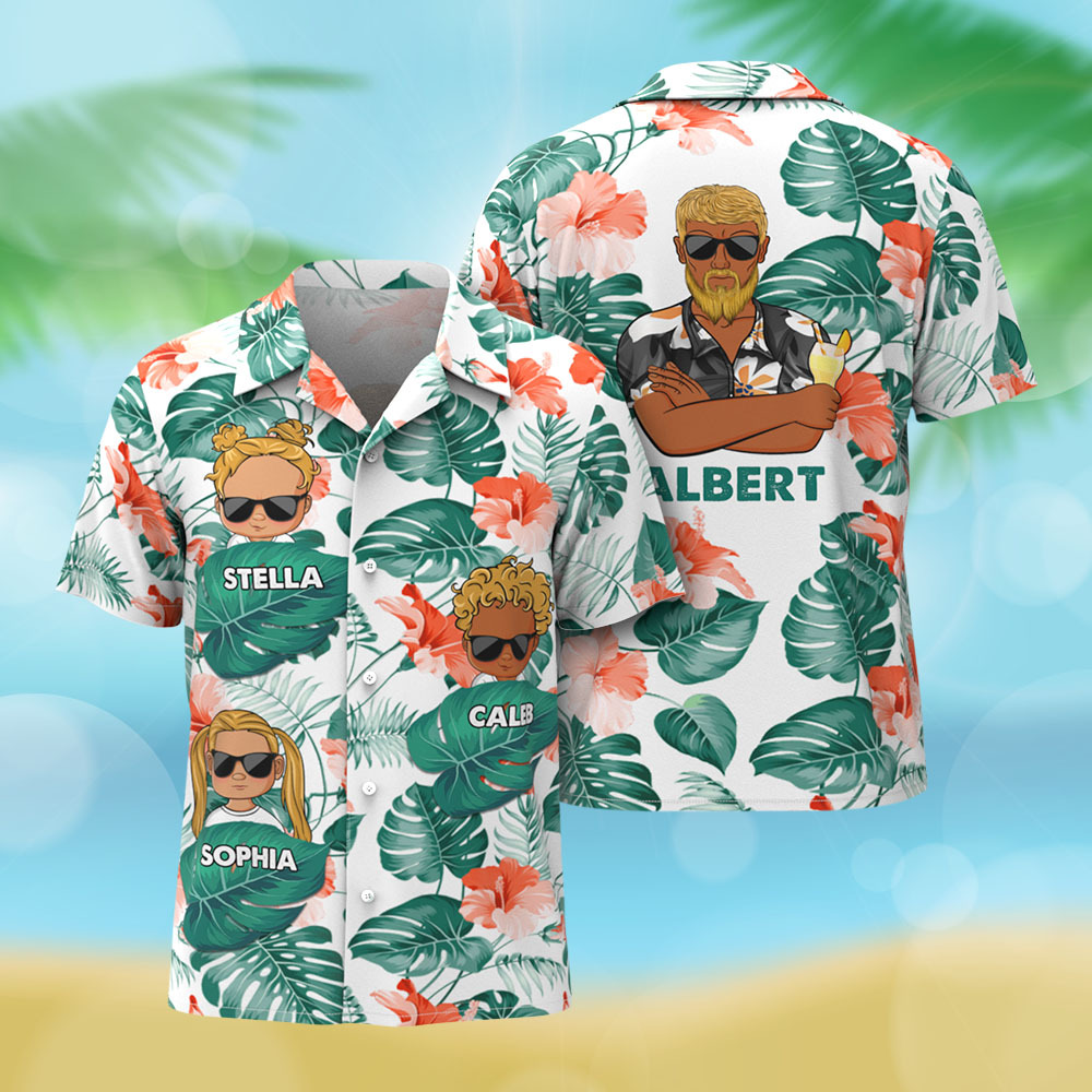 Personalized Cartoon Hawaiian Shirt Best Dad Papa Ever Birthday Loving Gift For Father Grandpa Grandfather Custom Name Hawaiian Shirt