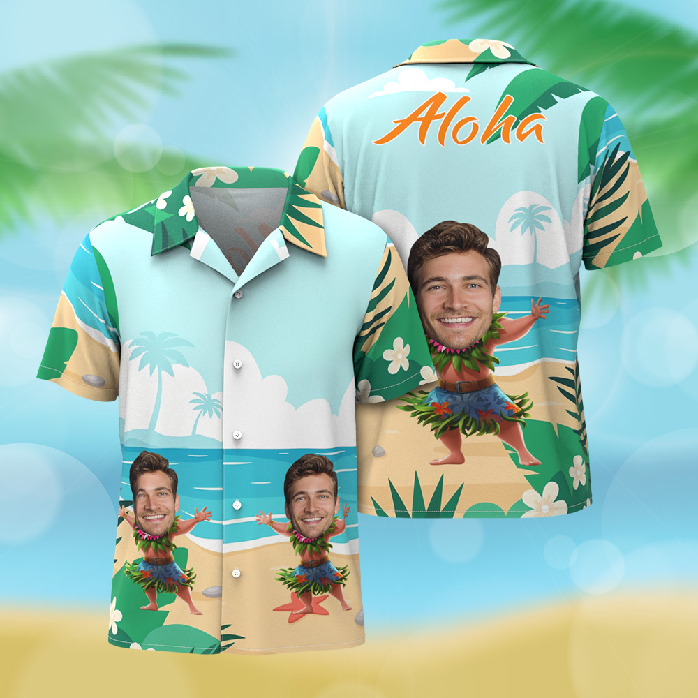 Custom Funny Face Hula Dancing Gift For Men Personalized Photo Hawaiian Shirts