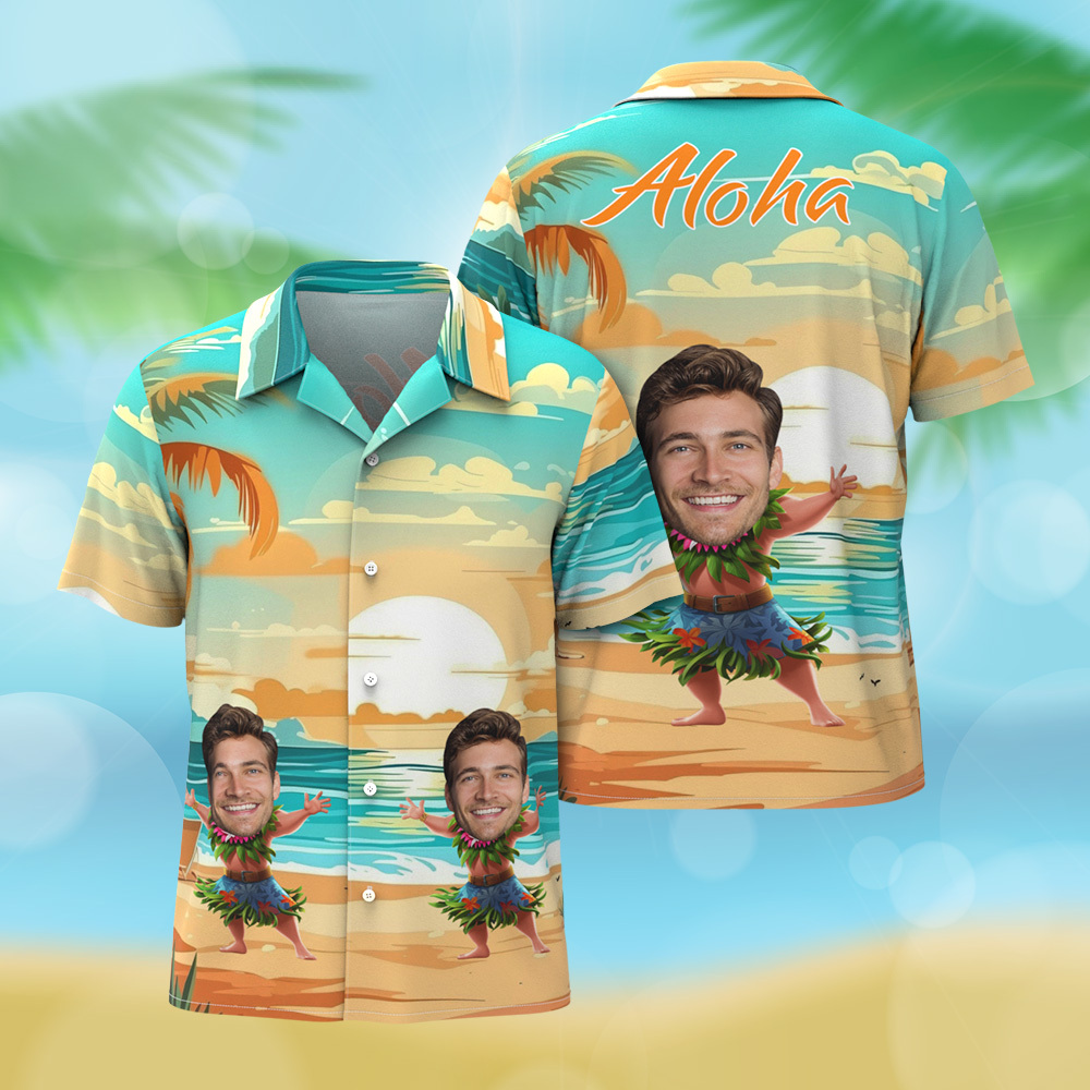 Custom Funny Face Hula Dancing Gift For Men Personalized Photo Hawaiian Shirts