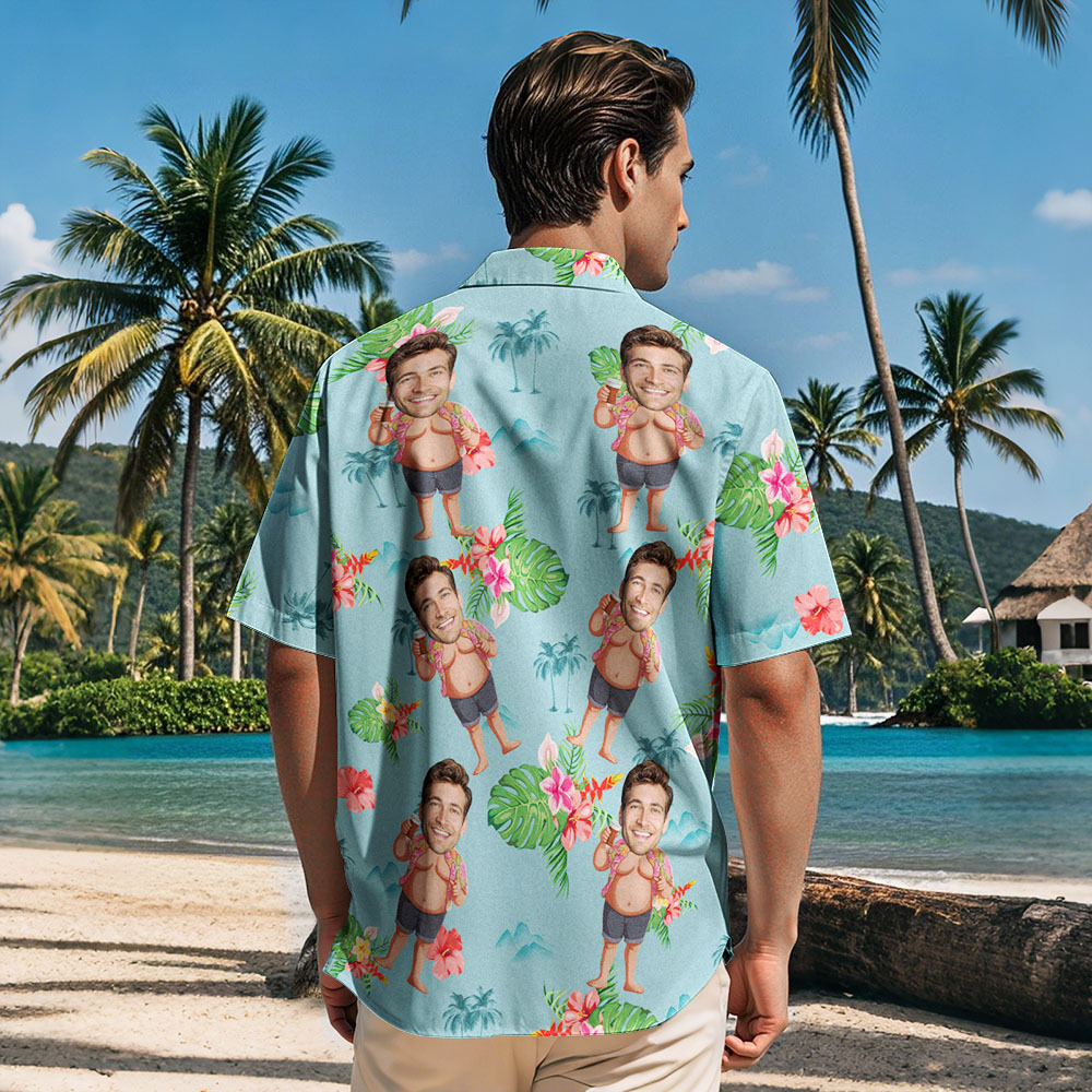 Custom Funny Face Hula Dancing Gift For Men Personalized Photo Hawaiian Shirts