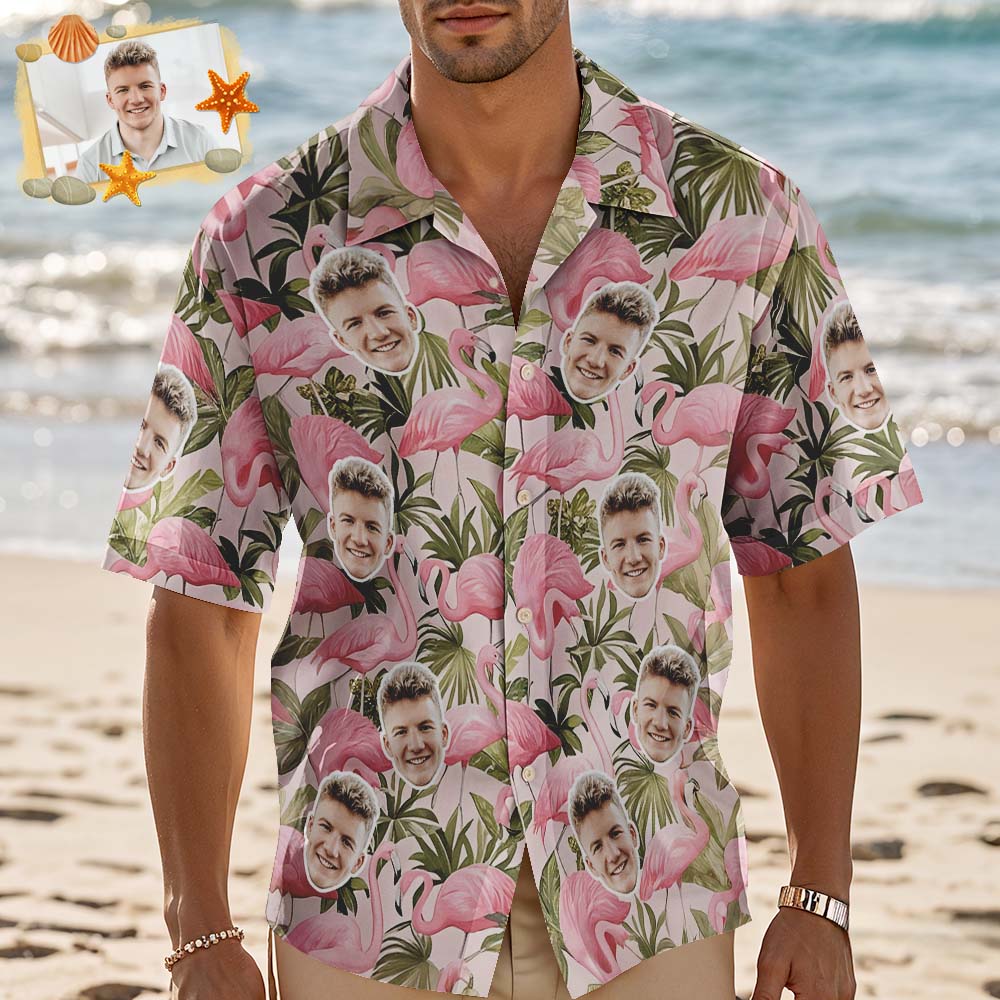 Custom Hawaiian Shirt Pink Flamingo Photo Hawaiian Shirt Funny Vacation Party Shirts