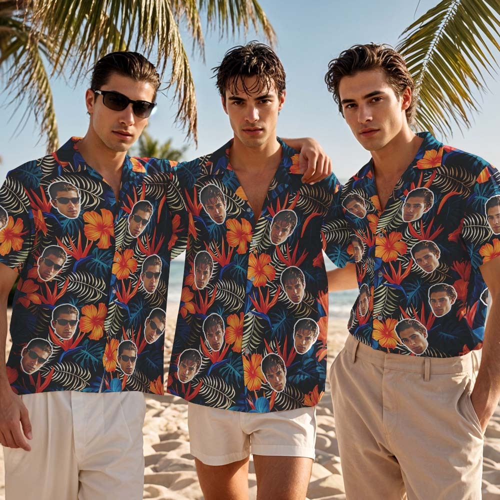 Custom Face Hawaiian Shirt Personalized Tropical Parrot Leaves and Flowers for Beach Vacation Gifts