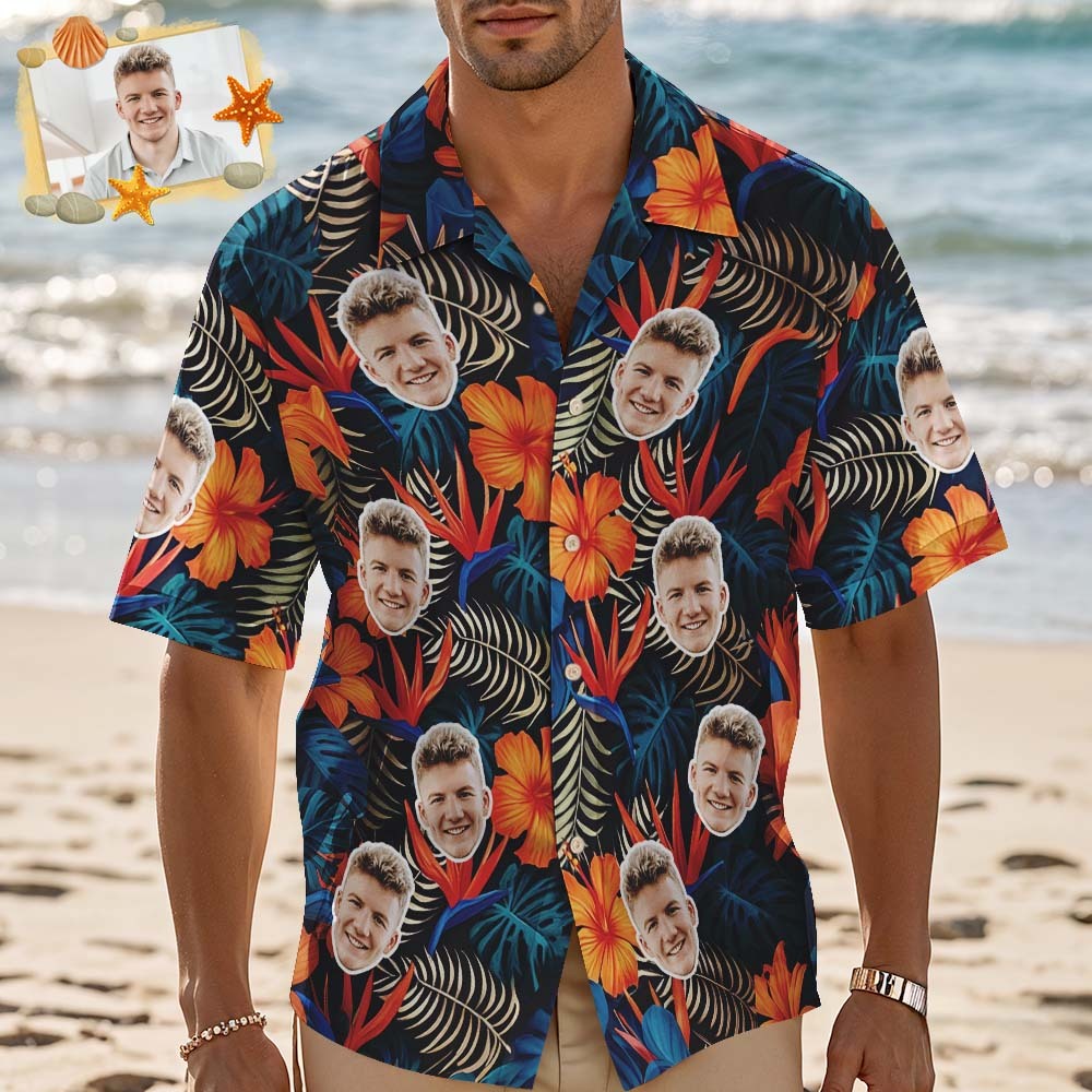 Custom Face Hawaiian Shirt Personalized Tropical Parrot Leaves and Flowers for Beach Vacation Gifts