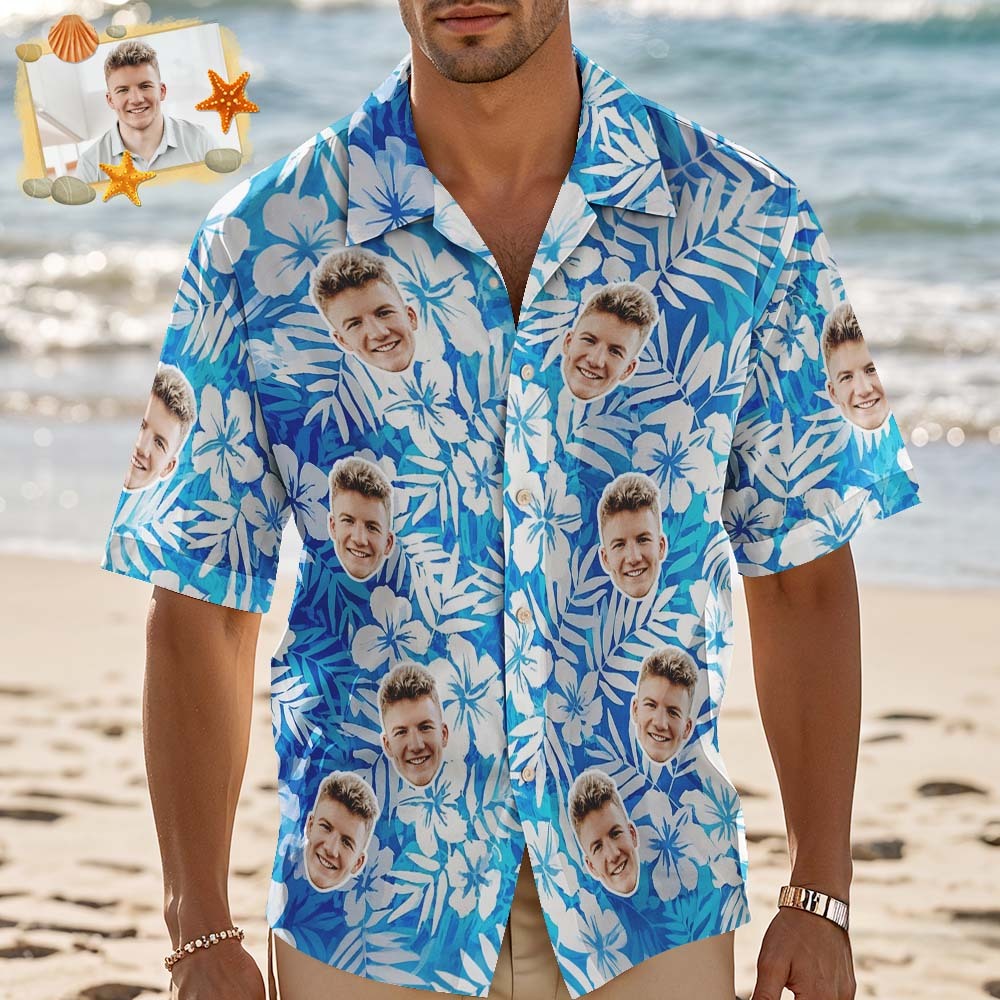 Custom Face Hawaiian Shirt Personalized Tropical Parrot Leaves and Flo