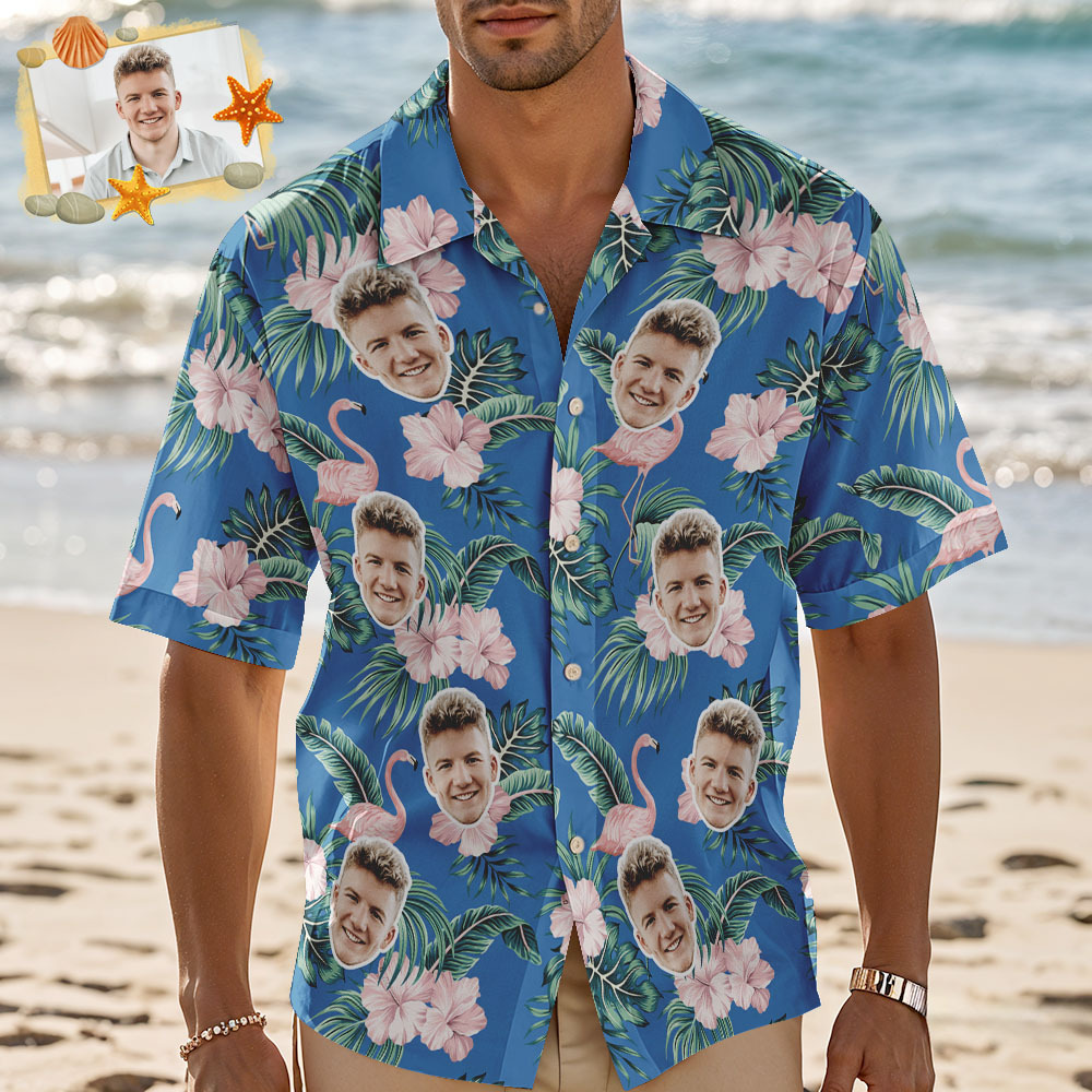 Custom Face Hawaiian Shirt Tropical Red Flower White Vintage Shirt