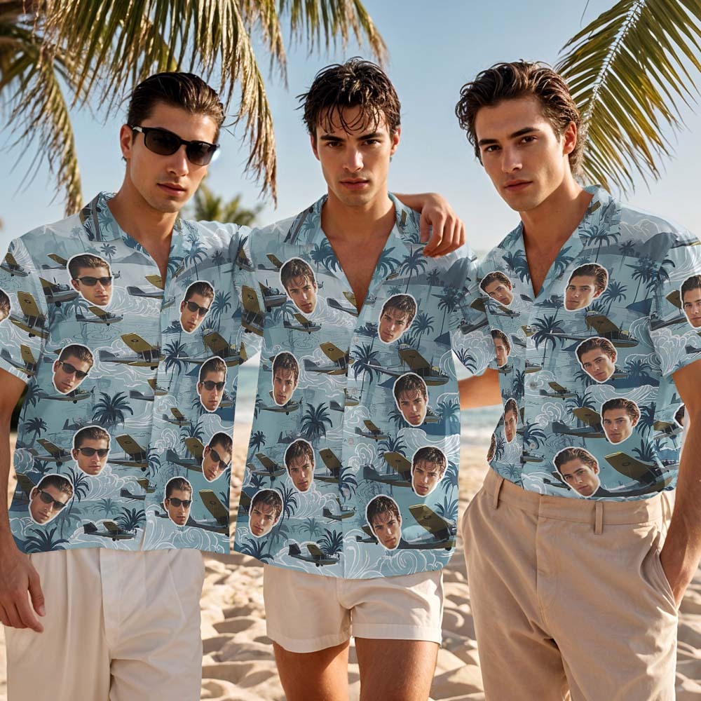 Custom Face Hawaiian Shirt Vibrant Flower Aloha Face Blue Hawaiian Shirt