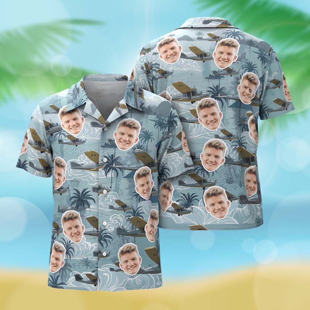 Custom Face Hawaiian Shirt Vibrant Flower Aloha Face Blue Hawaiian Shirt