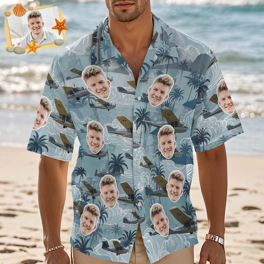 Custom Face Hawaiian Shirt Vibrant Flower Aloha Face Blue Hawaii Shirt
