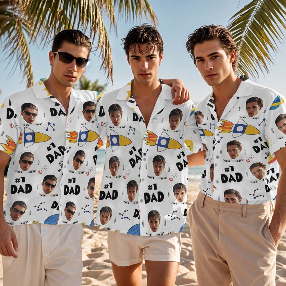 Personalized Fathers Day Hawaiian Shirt Custom Face Photo Shirt Dad Rocket Hawaiian Shirt Gift