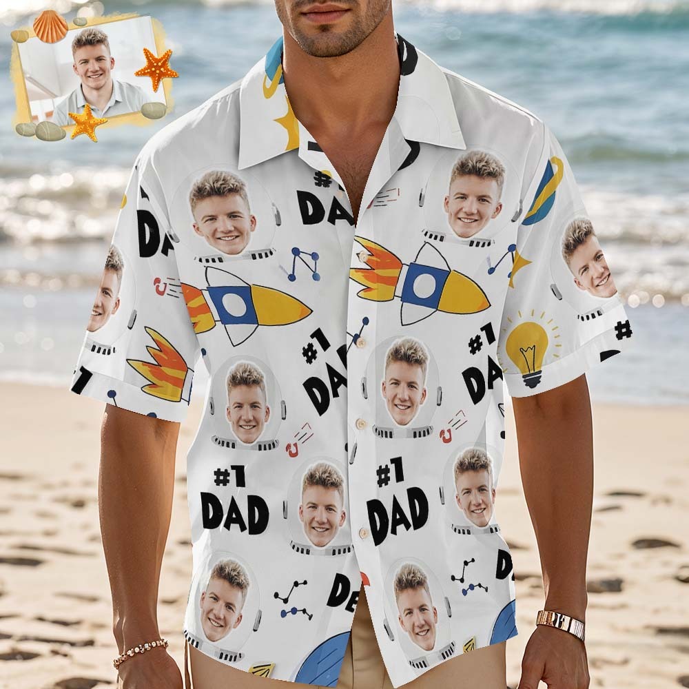 Personalized Fathers Day Hawaiian Shirt Custom Face Photo Shirt Dad Rocket Hawaiian Shirt Gift