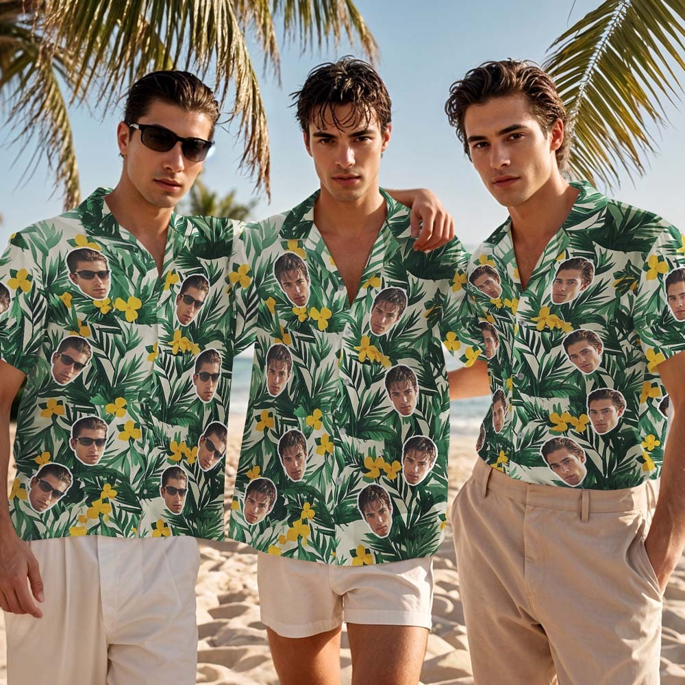 Custom Face Hawaiian Shirt Vibrant Flower Aloha Face Blue Hawaiian Shirt