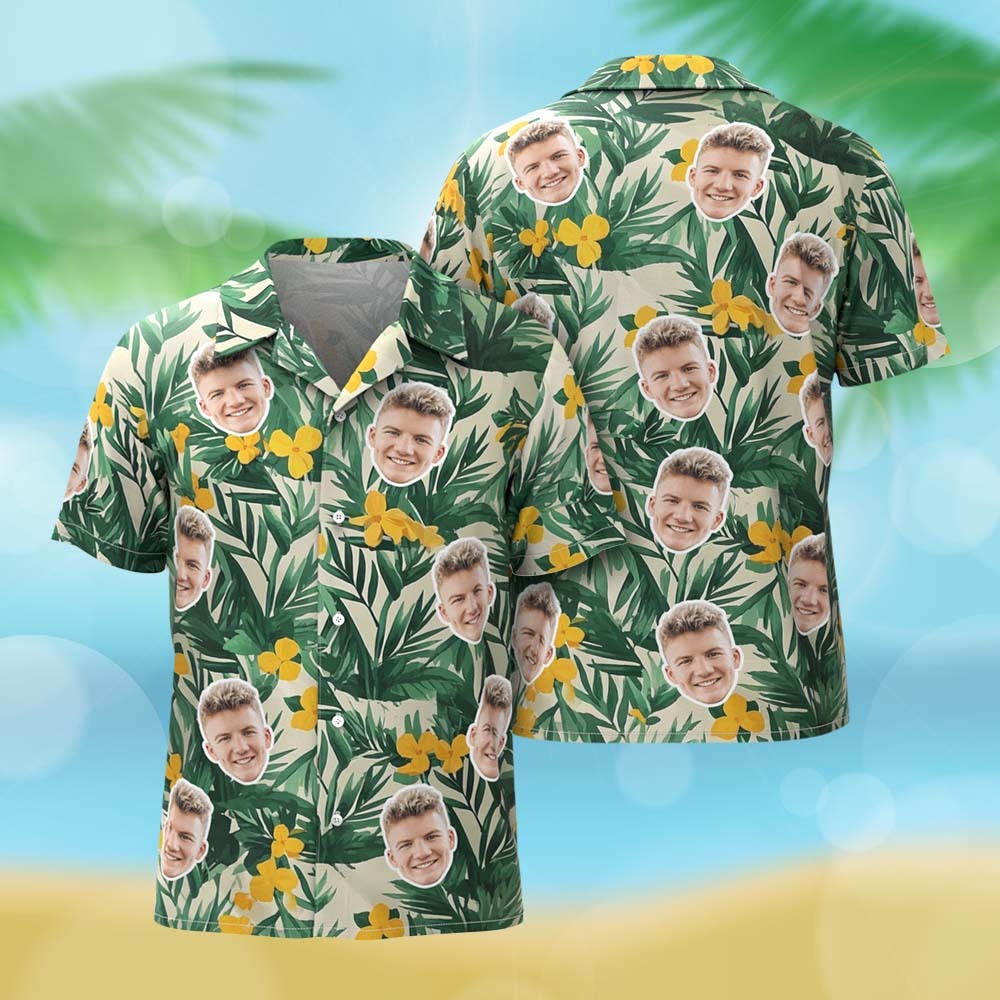Custom Face Hawaiian Shirt Vibrant Flower Aloha Face Blue Hawaiian Shirt