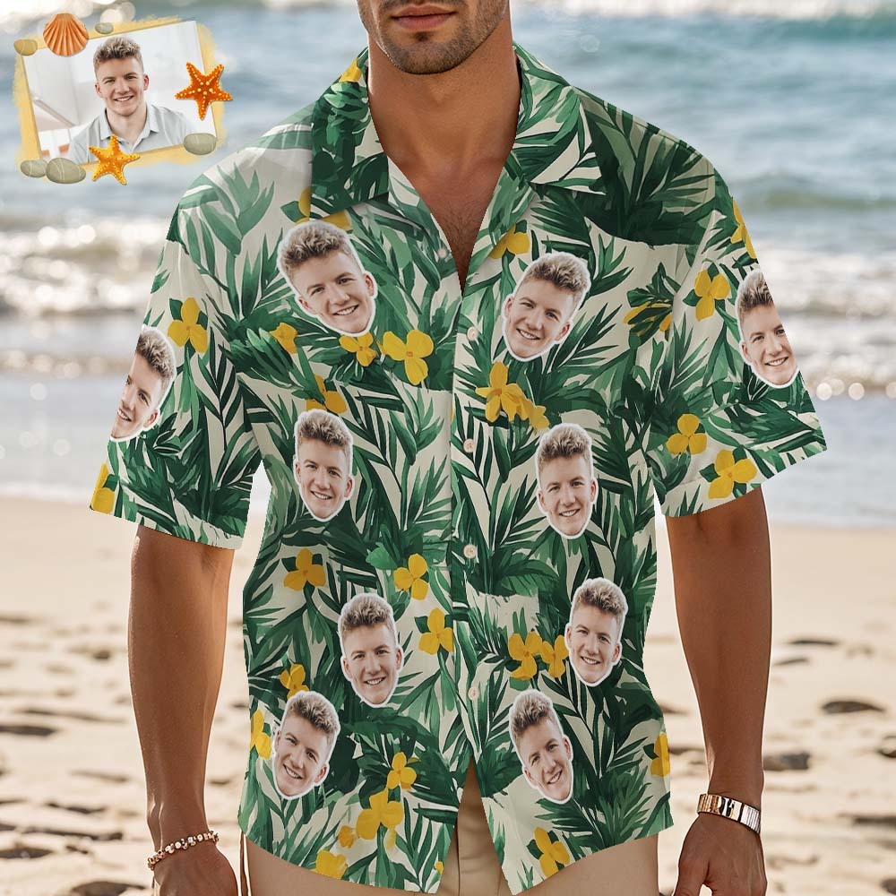 Custom Face Hawaiian Shirt Vibrant Flower Aloha Face Blue Hawaiian Shirt