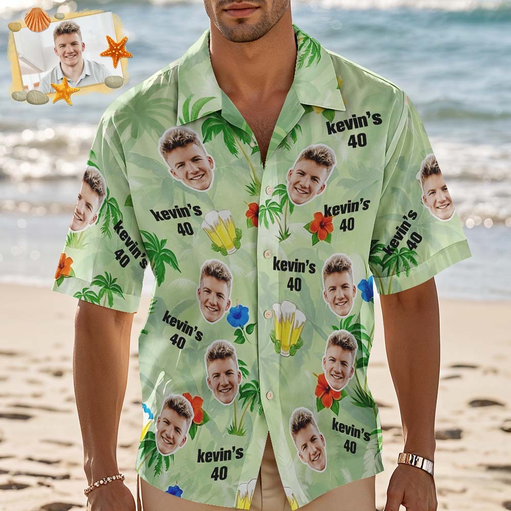Custom Photo Hawaiian Shirt Birthday Tropical Hawaiian Aloha Shirt Face and Name Summer Vacation Gift