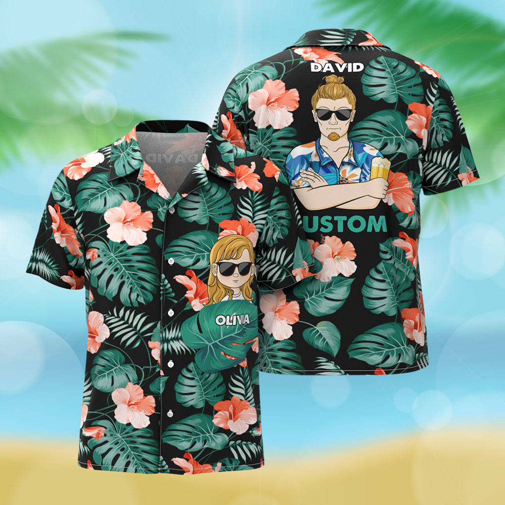 Personalized Cartoon Hawaiian Shirt Best Dad Papa Ever Birthday Loving Gift For Father Grandpa Grandfather Custom Name Hawaiian Shirt